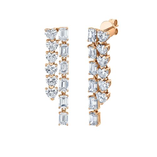 DIAMOND HEART & EMERALD WATERFALL EARRINGS