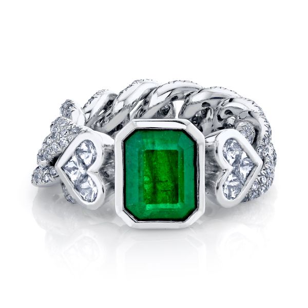 EMERALD TRI DIAMOND MEDIUM LINK RING