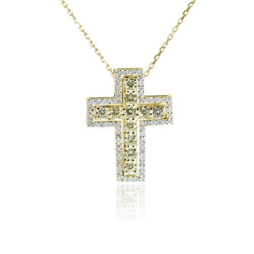 Yellow & White Diamond Pendant/cross Mensa