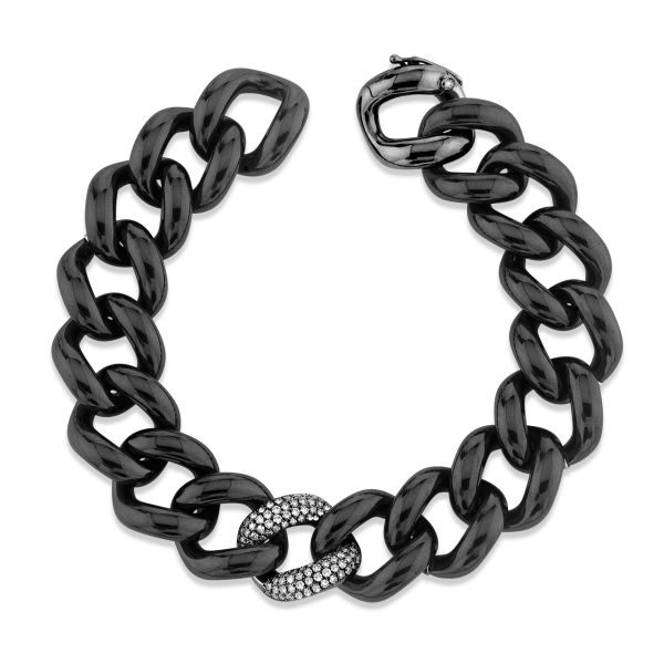 DIAMOND SINGLE PAVE BLACK CERAMIC JUMBO LINK BRACELET