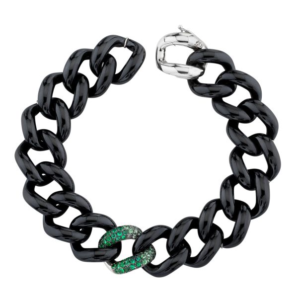 GREEN GARNET SINGLE PAVE OMBRE BLACK CERAMIC JUMBO LINK BRACELET