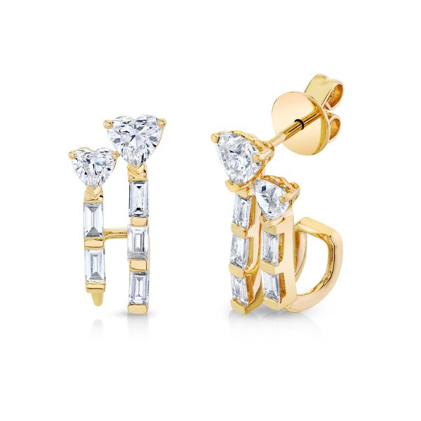 DIAMOND DOUBLE HEART & BAGUETTE STICK STUDS