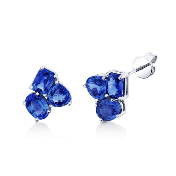 SMALL OMBRE CEYLON BLUE SAPPHIRE TRIPLE GEM STUDS