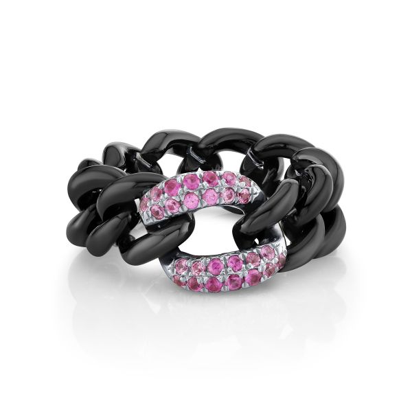 PINK SAPPHIRE & BLACK CERAMIC MEDIUM LINK RING