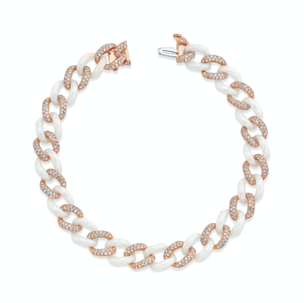 DIAMOND PAVE & WHITE CERAMIC MEDIUM LINK BRACELET