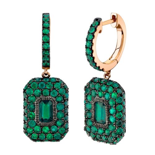 EMERALD PAVE BAGUETTE DROP EARRINGS