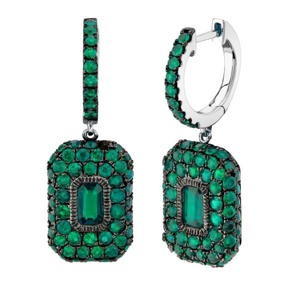 EMERALD PAVE BAGUETTE DROP EARRINGS
