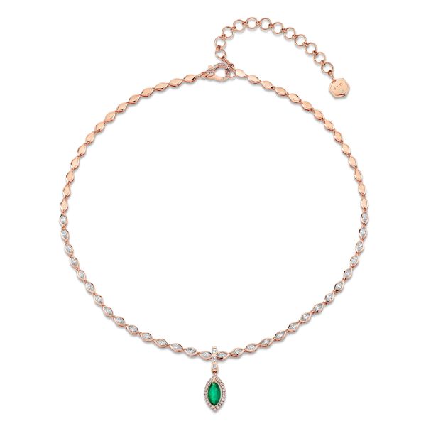 EMERALD & DIAMOND HALO MARQUISE CLIP DROP NECKLACE