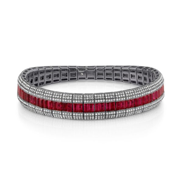 PAVE DIAMOND SCALES & RUBY STRETCH BRACELET