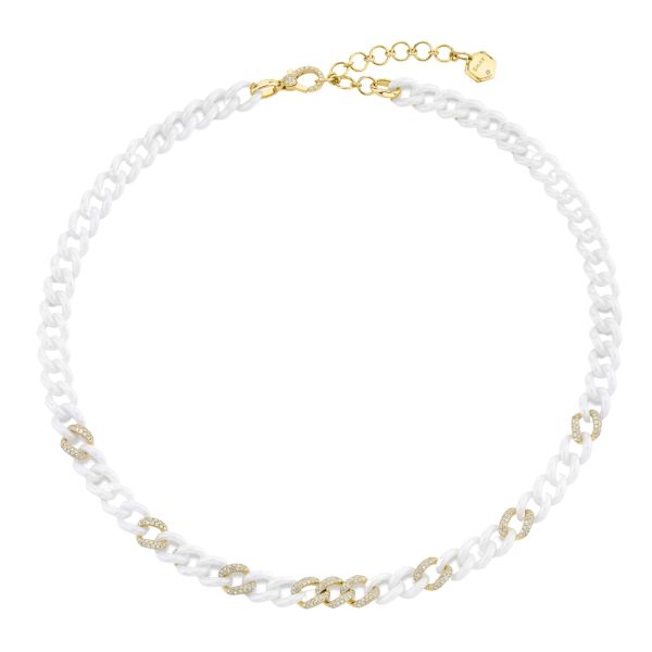 9 PAVE & WHITE CERAMIC MEDIUM LINK NECKLACE