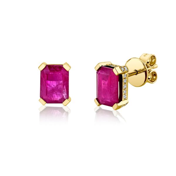 RUBY RECTANGLE HALO STUDS