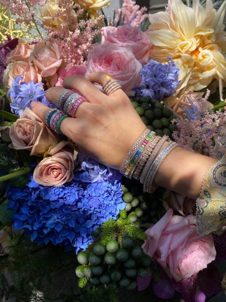 RAINBOW PAVE BORDER ETERNITY STRETCH BRACELET