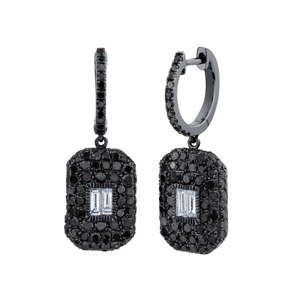 BLACK DIAMOND PAVE BAGUETTE DROP EARRINGS