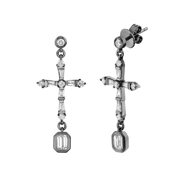 DIAMOND CROSS DROP EARRINGS