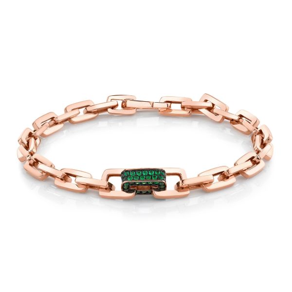 SINGLE PAVE GREEN GARNET SOLID GOLD MINI DECO LINK BRACELET