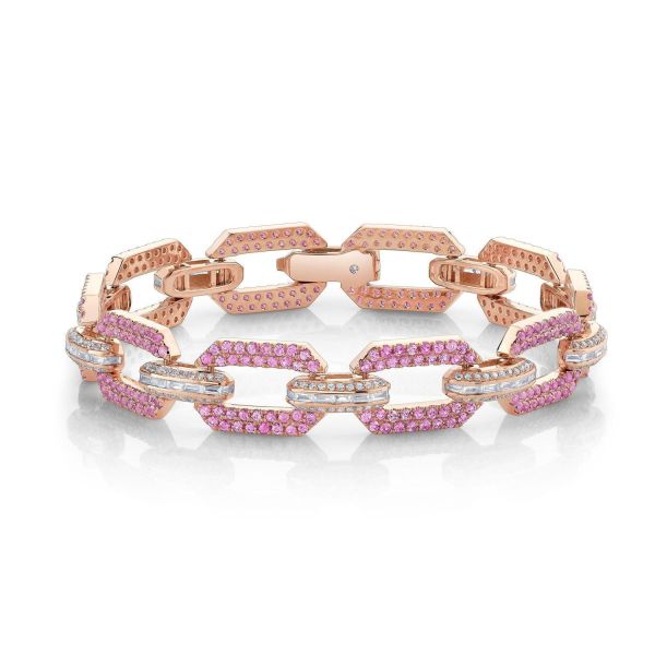 PINK SAPPHIRE & DIAMOND PAVE FLAT GEO LINK BRACELET