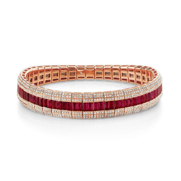 PAVE DIAMOND SCALES & RUBY STRETCH BRACELET