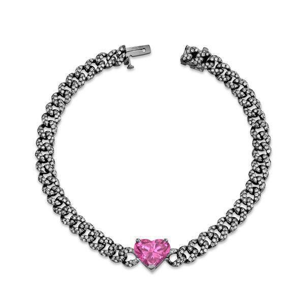 PINK SAPPHIRE HEART PAVE MINI LINK BRACELET