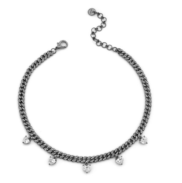 DIAMOND 5 HEART DROP MINI PAVE LINK NECKLACE