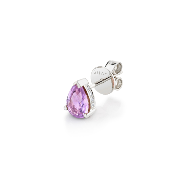 SINGLE PINK SAPPHIRE TEARDROP HALO STUD