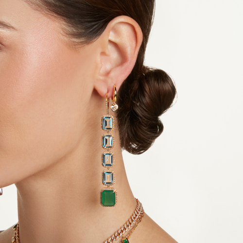 BLUE TOPAZ & GREEN AGATE 5 TIER PORTRAIT EARRINGS