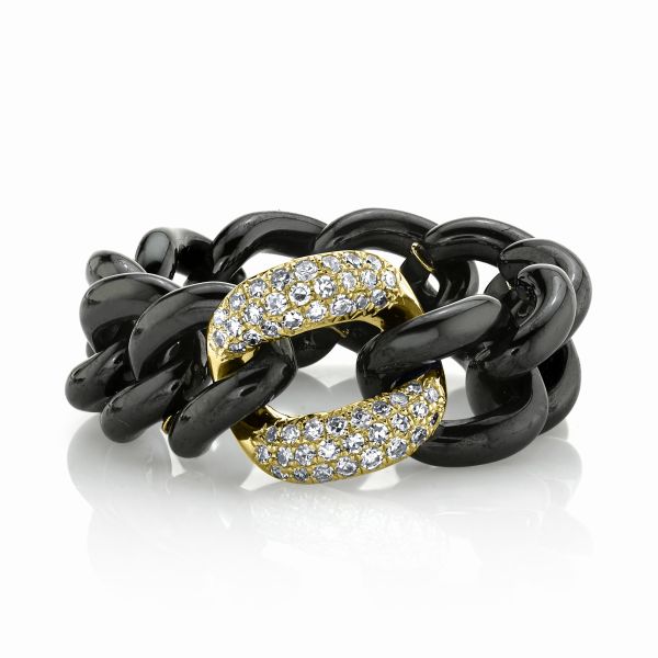 WHITE DIAMOND & BLACK CERAMIC MEDIUM LINK RING