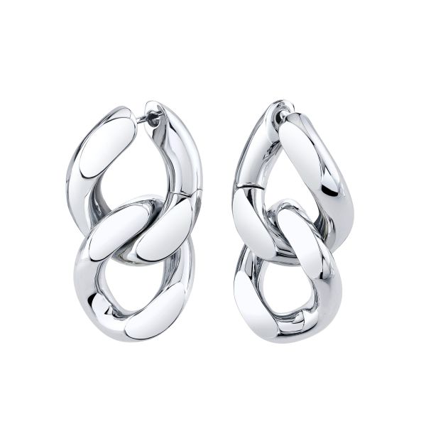 SOLID GOLD TWO TONE FLAT LINK EARRINGS