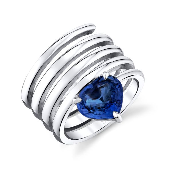 SOLID GOLD BLUE SAPPHIRE HEART SPIRAL RING