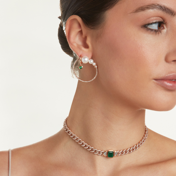 EMERALD TRI DIAMOND MEDIUM LINK NECKLACE