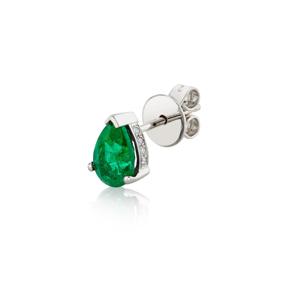 SINGLE EMERALD TEARDROP HALO  STUD
