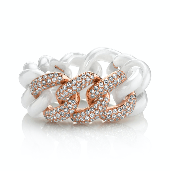 TRIPLE PAVE & WHITE CERAMIC ESSENTIAL LINK RING