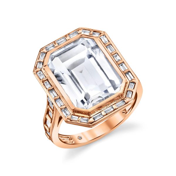 WHITE TOPAZ DIAMOND BAGUETTE PORTRAIT RING