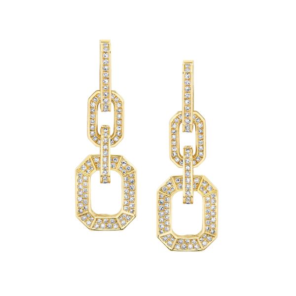 DIAMOND 3 IN 1 PAVE GRADUAL DECO LINK DROP EARRINGS