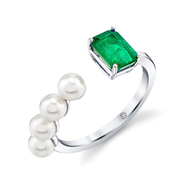 PEARL & EMERALD STACKED FLOATING RING