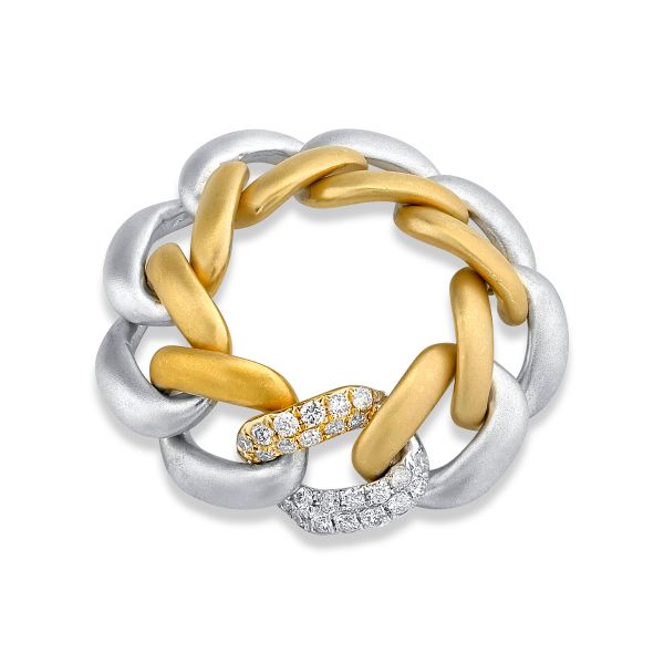 DIAMOND SINGLE PAVE MATTE TWO-TONE ESSENTIAL LINK RING