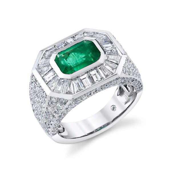 EMERALD & MIXED DIAMOND CHAMPIONSHIP RING