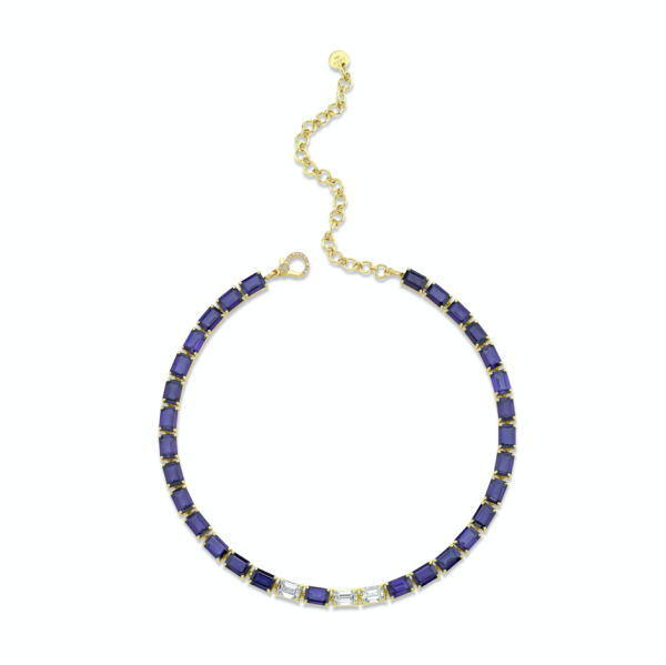 BLUE SAPPHIRE & DIAMOND TENNIS NECKLACE