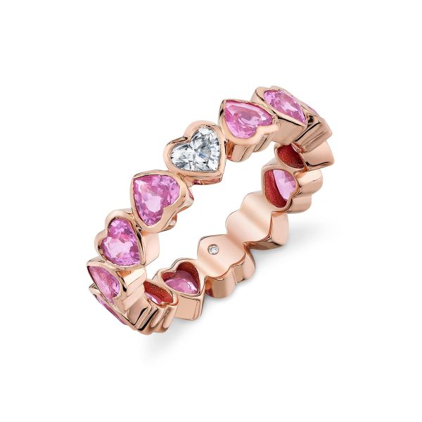 PINK SAPPHIRE & DIAMOND BEZEL HEART BAND