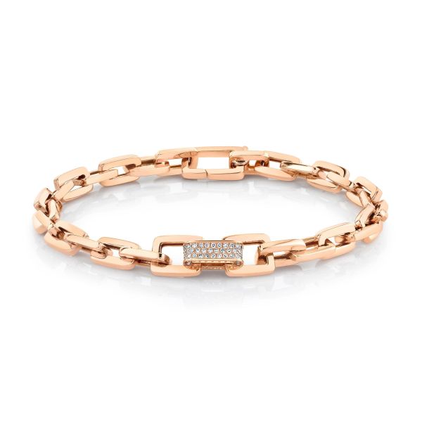 SINGLE PAVE DIAMOND SOLID GOLD MINI DECO LINK BRACELET