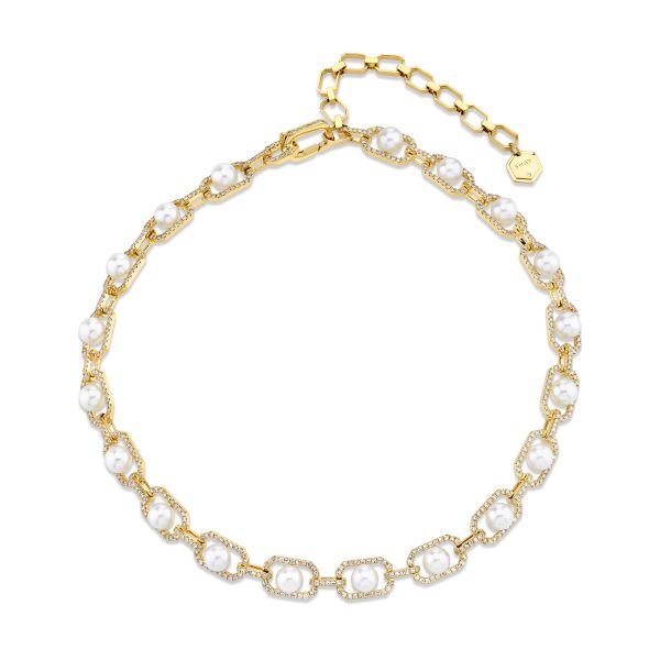 CAGED PEARL & DIAMOND CUT-OUT CHOKER
