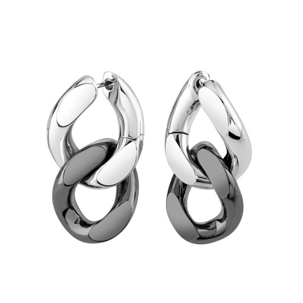 SOLID GOLD TWO TONE FLAT LINK EARRINGS