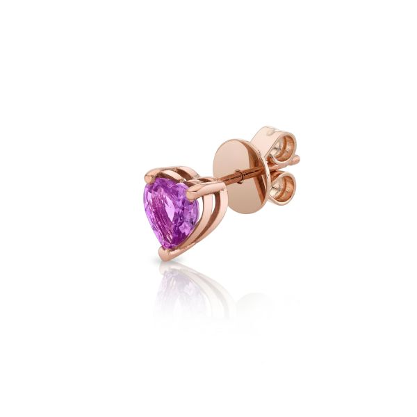 SINGLE PINK SAPPHIRE HEART STUD
