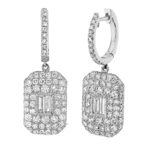 READY TO SHIP DIAMOND PAVE BAGUETTE DROP EARRINGS