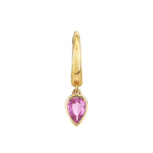 SINGLE PINK SAPPHIRE PEAR DROP HUGGIE