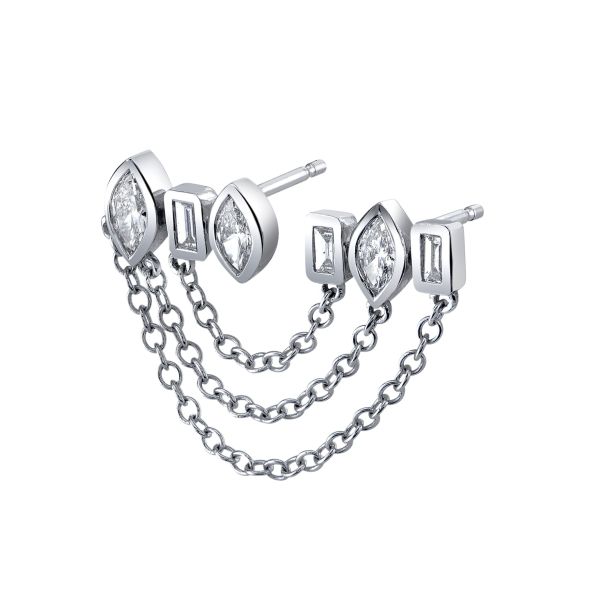 MIXED DIAMOND DUO CHAIN LINK STUD