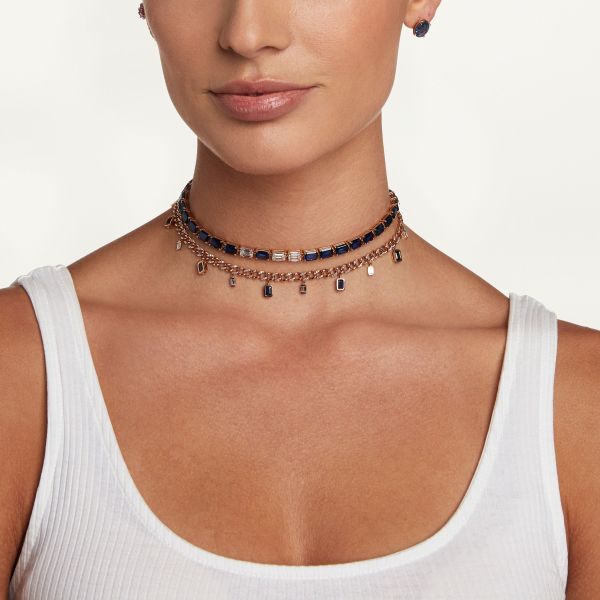 BLUE SAPPHIRE & DIAMOND TENNIS NECKLACE