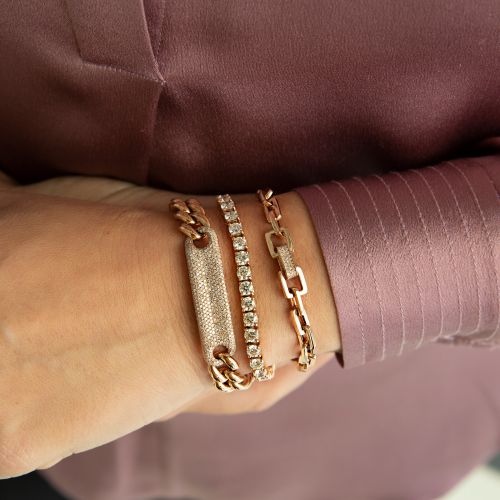 SINGLE PAVE DIAMOND SOLID GOLD MINI DECO LINK BRACELET