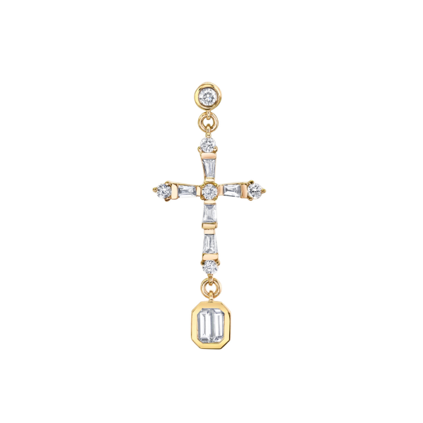 SINGLE DIAMOND CROSS DROP EARRING