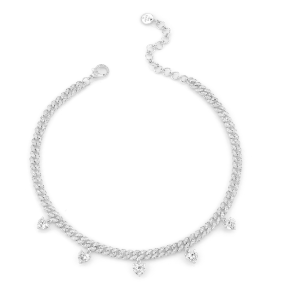 DIAMOND 5 HEART DROP MINI PAVE LINK NECKLACE