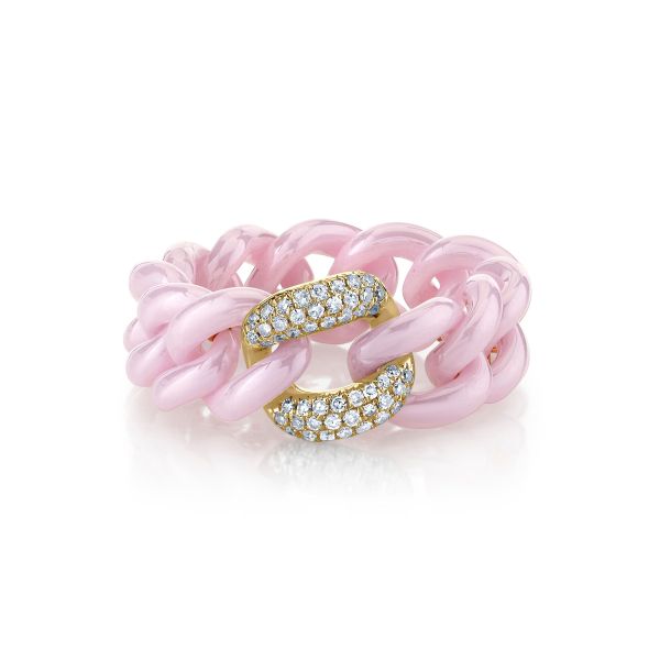 SINGLE PAVE PINK CERAMIC MEDIUM LINK RING